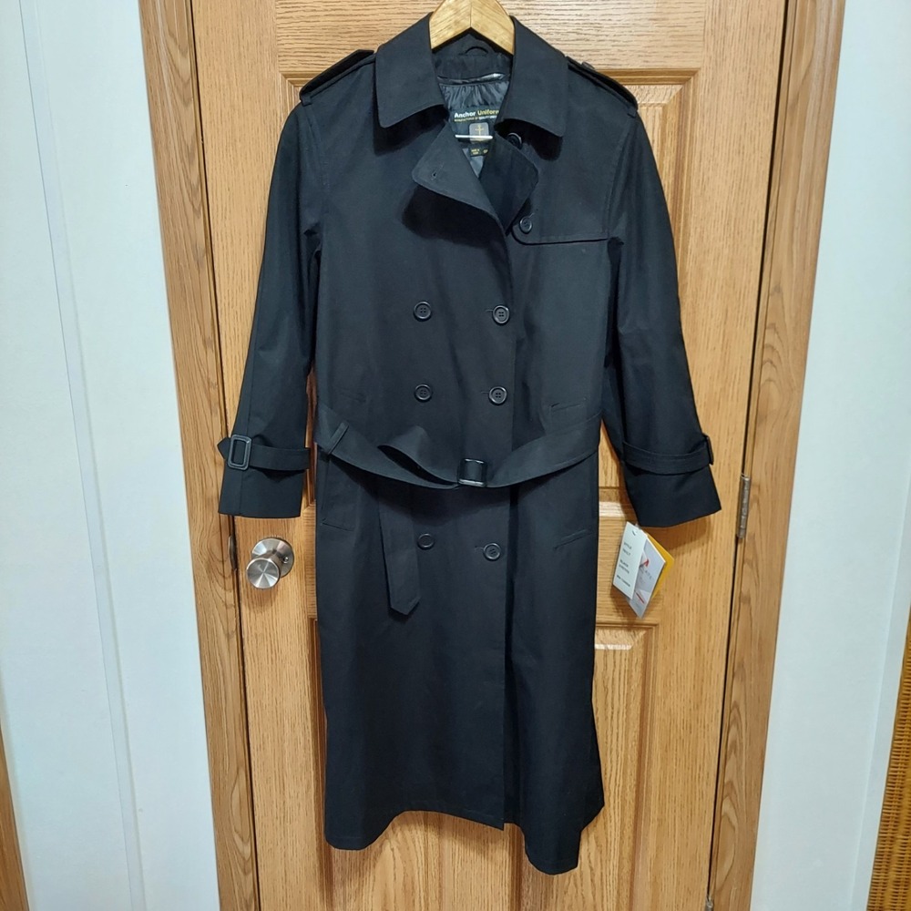 NWT Size 0 Petite Women's Anchor Uniform‎ 761LT Black Trench Coat Raincoat